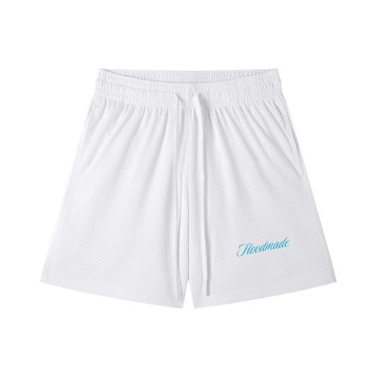 "BLUE SIGNATURE" MESH DRAWSTRING SHORTS - WHITE