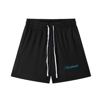 "BLUE SIGNATURE" MESH DRAWSTRING SHORTS - BLACK